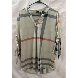 Lildy Women's S-M Gray Plaid Collard Tunic with Split Sleeves